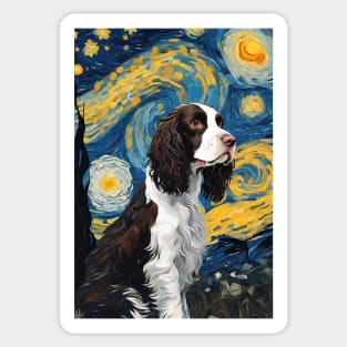 Adorable English Springer Spaniel Dog Breed Painting in a Van Gogh Starry Night Art Style Sticker